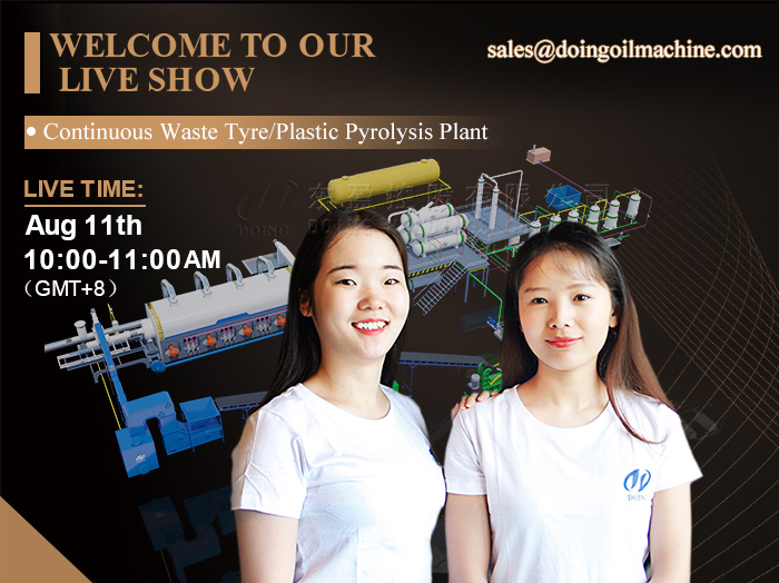 Continuous waste tyre/plastic pyrolysis plant live show