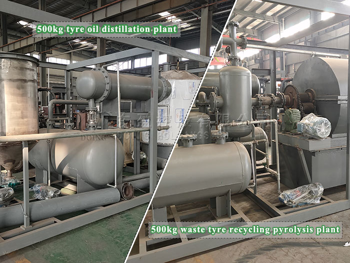 500kg waste tyre recycling pyrolysis plant and 500kg tyre oil distillation plant were sent to Chile